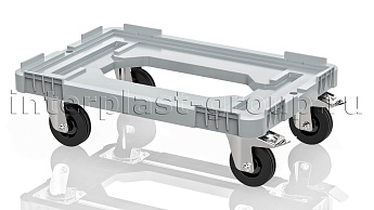 Тележка пластиковая с отверстием 2 колеса с тормозом усиленная серая в Артеме Тележка пластиковая с отверстием 2 колеса с тормозом усиленная серая в Артеме