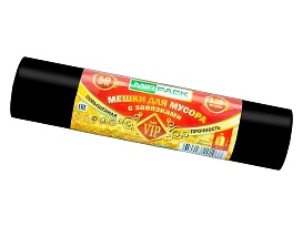 Мешки для мусора 120 л, с завязками, черные, в рулоне 10 шт., ПНД, 15 мкм, 800х750 мм, VIP, Z12010black в Артеме