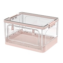 Ящик пластиковый складной прозрачный коричневый, дно розовое,490х360х280 мм, с колесиками в Артеме