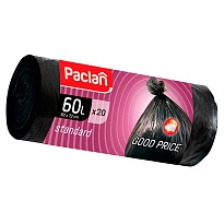 Мешки для мусора 60 л, черные, в рулоне 20 шт., ПНД, 7,4 мкм, 720х600 мм, PACLAN, 600820 в Артеме