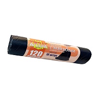 Мешки для мусора 120 л, с завязками, черные, в рулоне 10 шт., ПНД, 16 мкм, 1100х700 мм, Крепак, 4607075710320 в Артеме