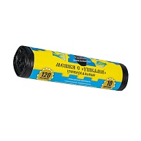 Мешки для мусора 120 л, с ушками, черные, в рулоне 10 шт., ПНД, 13 мкм, 1050х680 мм, Крепакоф, 4607075710436 в Артеме