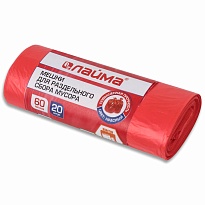 Мешки для мусора 60 л, красный, в рулоне 20 шт., ПНД, 10 мкм, 680х580 мм, LAIMA, 606702 в Артеме
