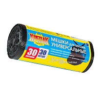 Мешки для мусора 30 л, черные, в рулоне 30 шт., ПНД, 9 мкм, 600х500 мм, Крепак, 4607075710108 в Артеме