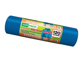 Мешки для мусора 120 л, синие, в рулоне 10 шт., ПНД, 14 мкм, 1100х700 мм, EXTRA, ex1201802 в Артеме