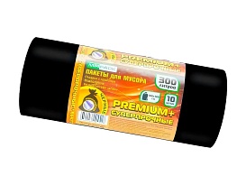 Мешки для мусора 300 л, черные, в рулоне 10 шт., ПВД 70 мкм, 1400х1000 мм, PREMIUM+, 30010160 в Артеме