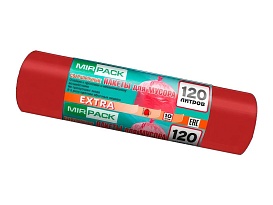 Мешки для мусора 120 л, красные, в рулоне 10 шт., ПНД, 14 мкм, 1100х700 мм, EXTRA, ex1201805 в Артеме