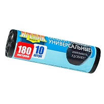 Мешки для мусора 180 л, с ушками, черные, в рулоне 10 шт., ПНД, 20 мкм, 1150х800 мм, Крепак, 4607075710498 в Артеме