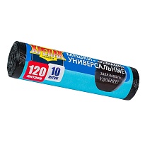 Мешки для мусора 120 л, с ушками, черные, в рулоне 10 шт., ПНД, 15 мкм, 1100х700 мм, Крепак, 4607075710474 в Артеме