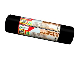Мешки для мусора 120 л, черные, в рулоне 10 шт., ПНД, 12 мкм, 1100х700 мм, MIRPACK Classik, 1201011 в Артеме