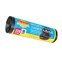 Мешки для мусора 120 л, черные, в рулоне 10 шт., ПНД, 15 мкм, 1100х700 мм, Крепак, 4607075710214 в Артеме