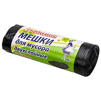 Мешки для мусора 160 л, черные, в рулоне 10 шт., ПВД, 23 мкм, 1200х900 мм, Любаша, 607681 в Артеме