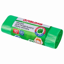Мешки для мусора 60 л, зеленые, в рулоне 20 шт., ПНД, 10 мкм, 680х580 мм, LAIMA, 606704 в Артеме