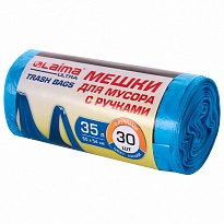 Мешки для мусора 35 л, с ручками, синие, в рулоне 30 шт., ПНД, 9 мкм, 540х500 мм, LAIMA ULTRA, 607683 в Артеме
