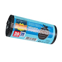 Мешки для мусора 30 л, с ушками, черные, в рулоне 30 шт., ПНД, 9 мкм, 600х500 мм, Крепак, 4607075710450 в Артеме