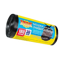 Мешки для мусора 180 л, черные, в рулоне 30 шт., ПНД, 20 мкм, 1150х800 мм, Крепак, 4607075710139 в Артеме