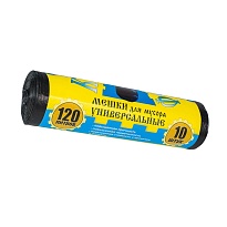 Мешки для мусора 120 л, с ушками, черные, в рулоне 10 шт., ПНД, 13 мкм, 1050х680 мм, Крепакоф, 4607075710252 в Артеме