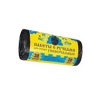 Мешки для мусора 30 л, с ручками, черные, в рулоне 30 шт., ПНД, 9 мкм, 620х480 мм, Крепакоф, 4607075710665 в Артеме