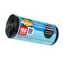 Мешки для мусора 180 л, с ушками, черные, в рулоне 30 шт., ПНД, 20 мкм, 1150х800 мм, Крепак, 4607075710399 в Артеме