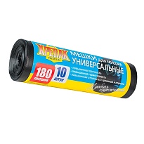 Мешки для мусора 180 л, черные, в рулоне 10 шт., ПНД, 20 мкм, 1150х800 мм, Крепак, 4607075710481 в Артеме