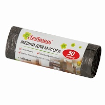 Мешки для мусора 30 л, черные, в рулоне 20 шт., ПНД, 5 мкм, 550х470 мм, Любаша эконом, 605329 в Артеме