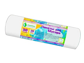 Мешки для мусора 30 л, белые, в рулоне 20 шт., ПНД, 7 мкм, 600х500 мм, MIRPACK Classik, 302042 в Артеме