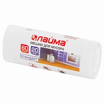 Мешки для мусора 60 л, белые, в рулоне 20 шт., ПНД, 7 мкм, 680х580 мм, LAIMA, 605539 в Артеме