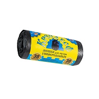 Мешки для мусора 30 л, с ушками, черные, в рулоне 30 шт., ПНД, 8 мкм, 580х460 мм, Крепакоф, 4607075710238 в Артеме