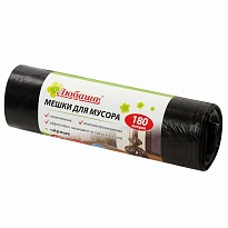 Мешки для мусора 180 л, черные, в рулоне 10 шт., ПВД, 24 мкм, 1060х800 мм, Любаша, 605336 в Артеме