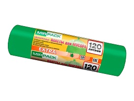 Мешки для мусора 120 л, зеленые, в рулоне 10 шт., ПНД, 14 мкм, 1100х700 мм, EXTRA, ex1201804 в Артеме