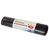 Мешки для мусора 240 л, черные, в рулоне 5 шт., ПВД 30 мкм, 1300х900 мм, Любаша, 605338 в Артеме