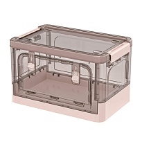 Ящик пластиковый складной прозрачный коричневый, дно розовое, 360х235х230 мм, с колесиками в Артеме